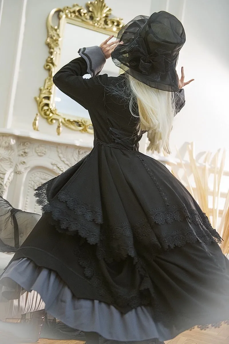 Black Gothic Lolita Prom Dress with Corset - Victorian-Inspired Ball Gown with Layered Lace and Ruffles Plus Size