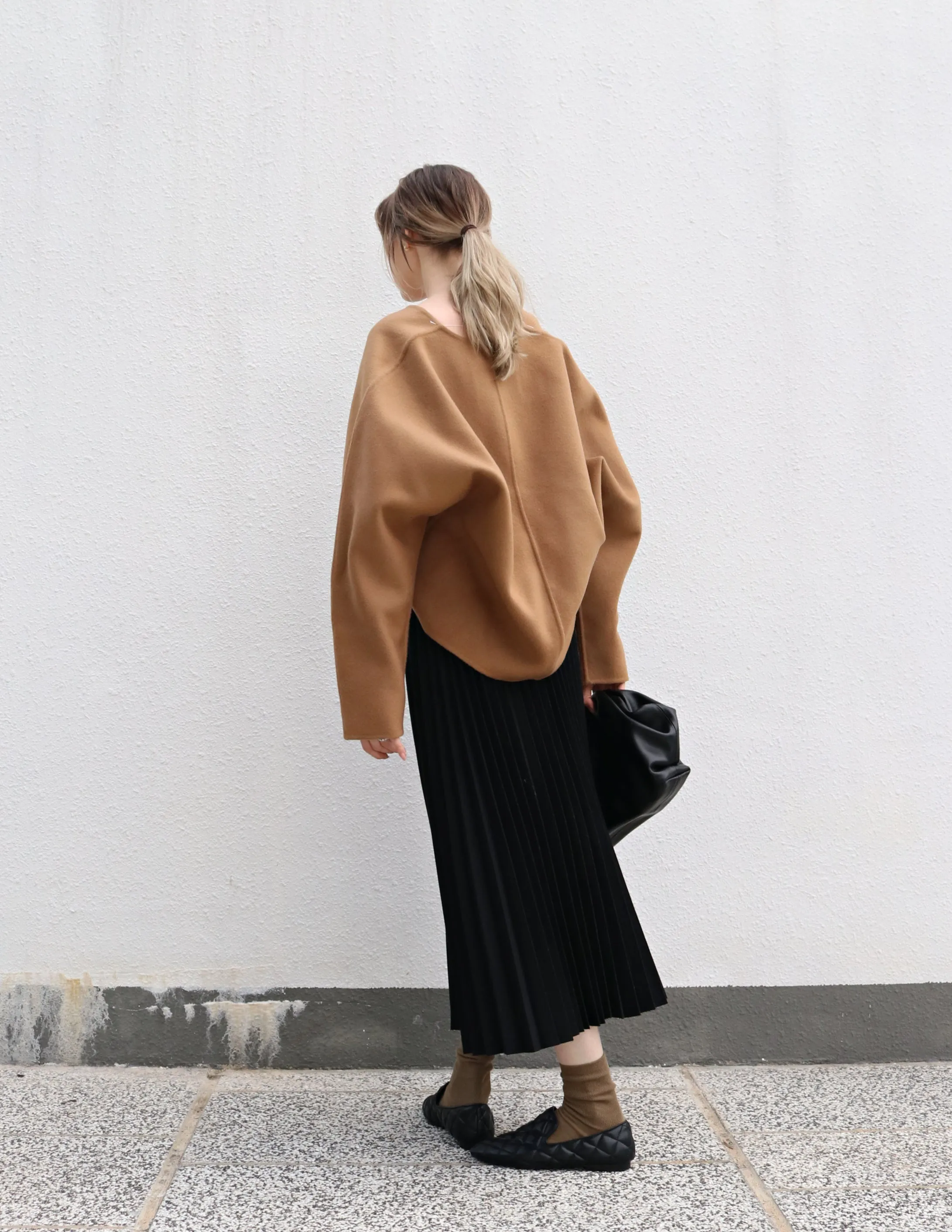 Black Pleated Wool Skirt