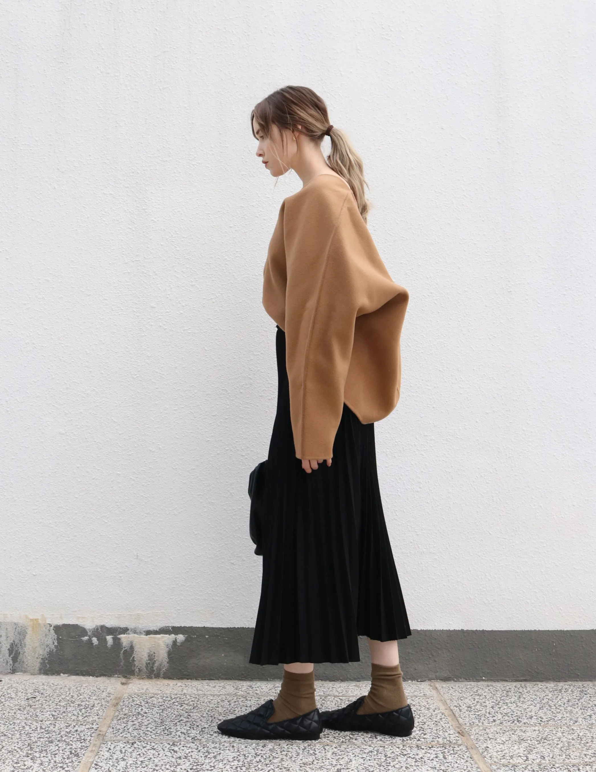 Black Pleated Wool Skirt