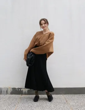Black Pleated Wool Skirt
