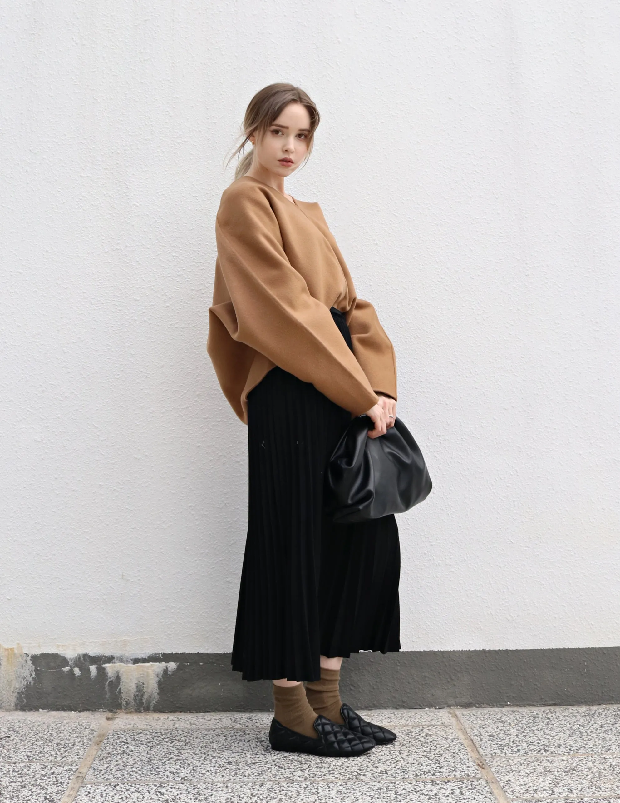 Black Pleated Wool Skirt