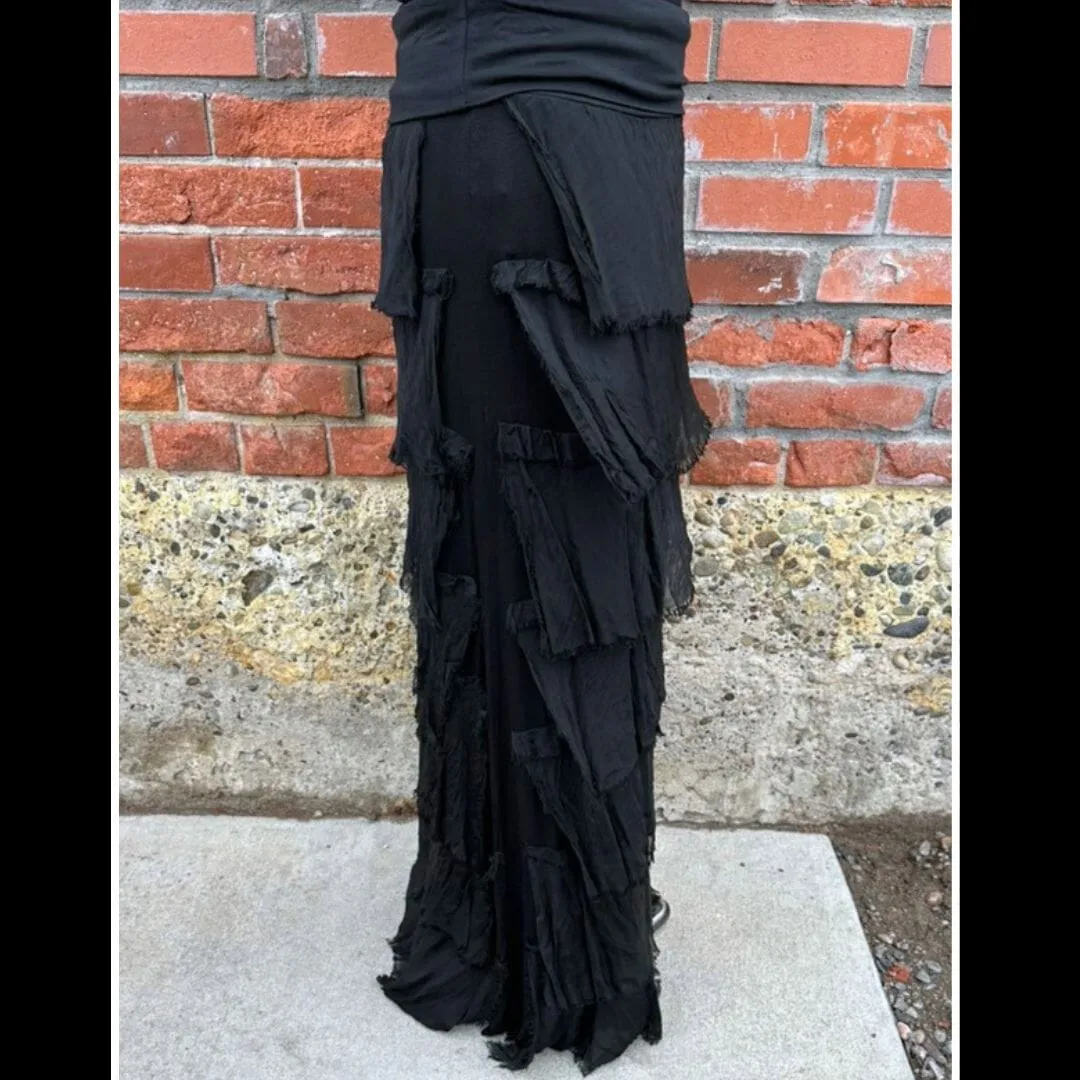 Black Tiered Silk Skirt  - KGG1-BK