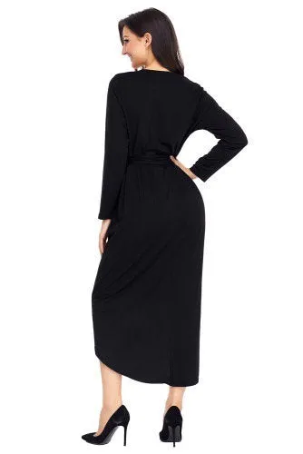 Black Tulip Faux Wrap Sash Tie Jersey Dress