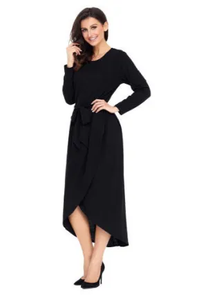 Black Tulip Faux Wrap Sash Tie Jersey Dress