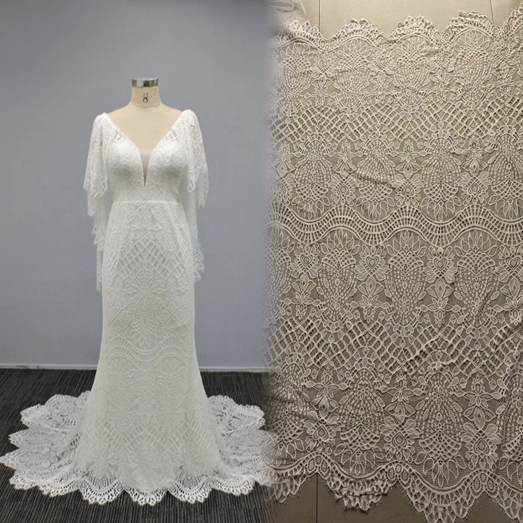 Boho Flutter Sleeve Lace Mermaid Wedding Dress