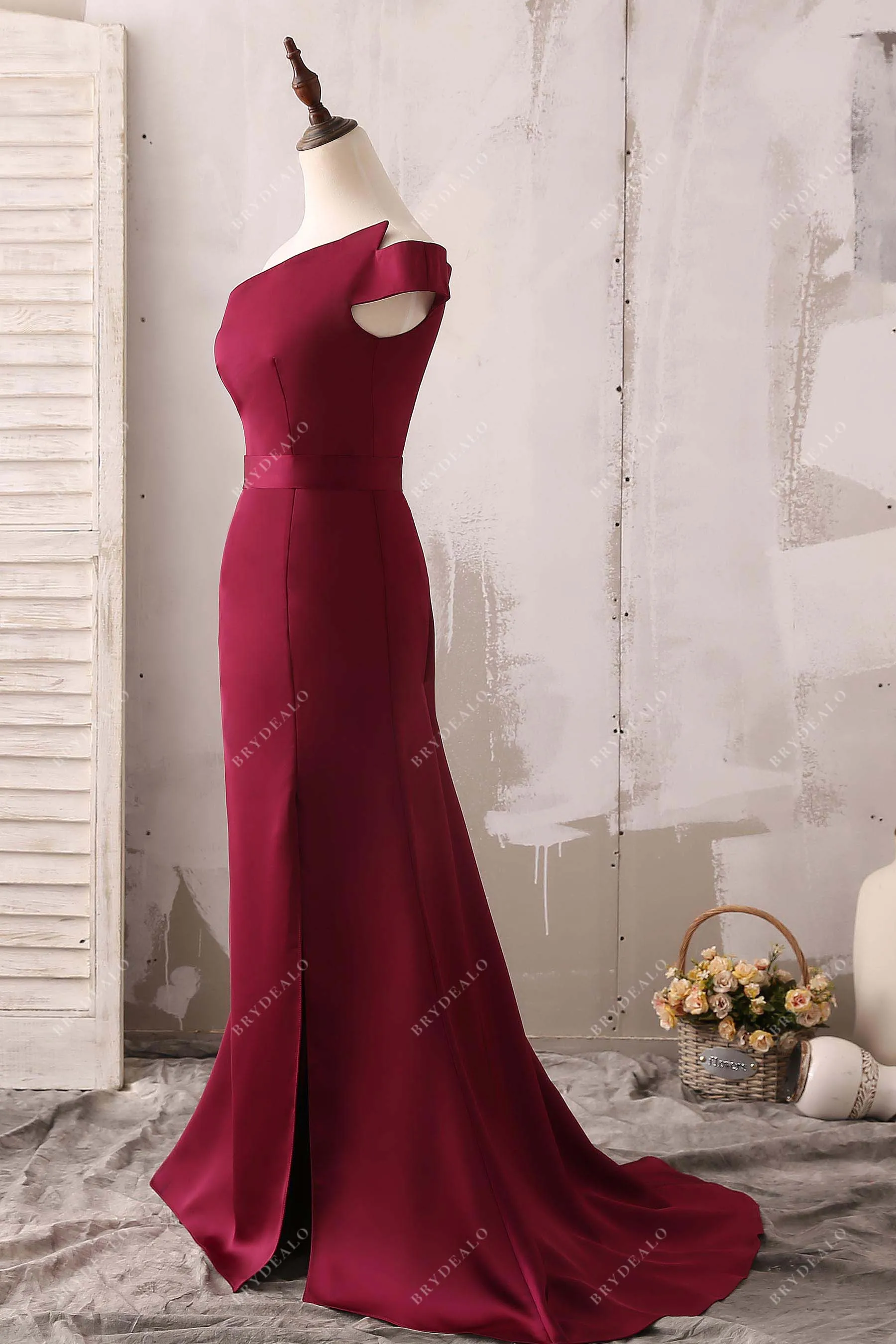 Burgundy One Shoulder Mermaid Bridesmaid Dress