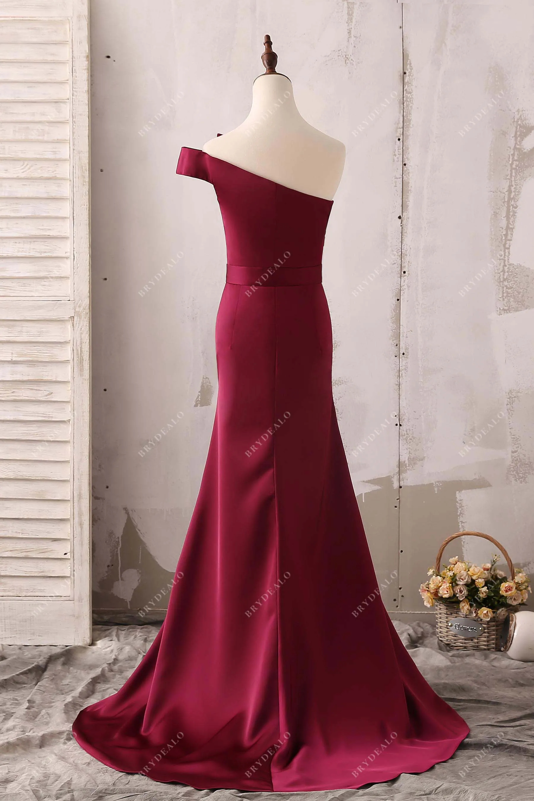 Burgundy One Shoulder Mermaid Bridesmaid Dress