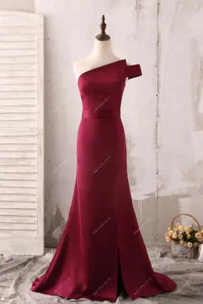 Burgundy One Shoulder Mermaid Bridesmaid Dress