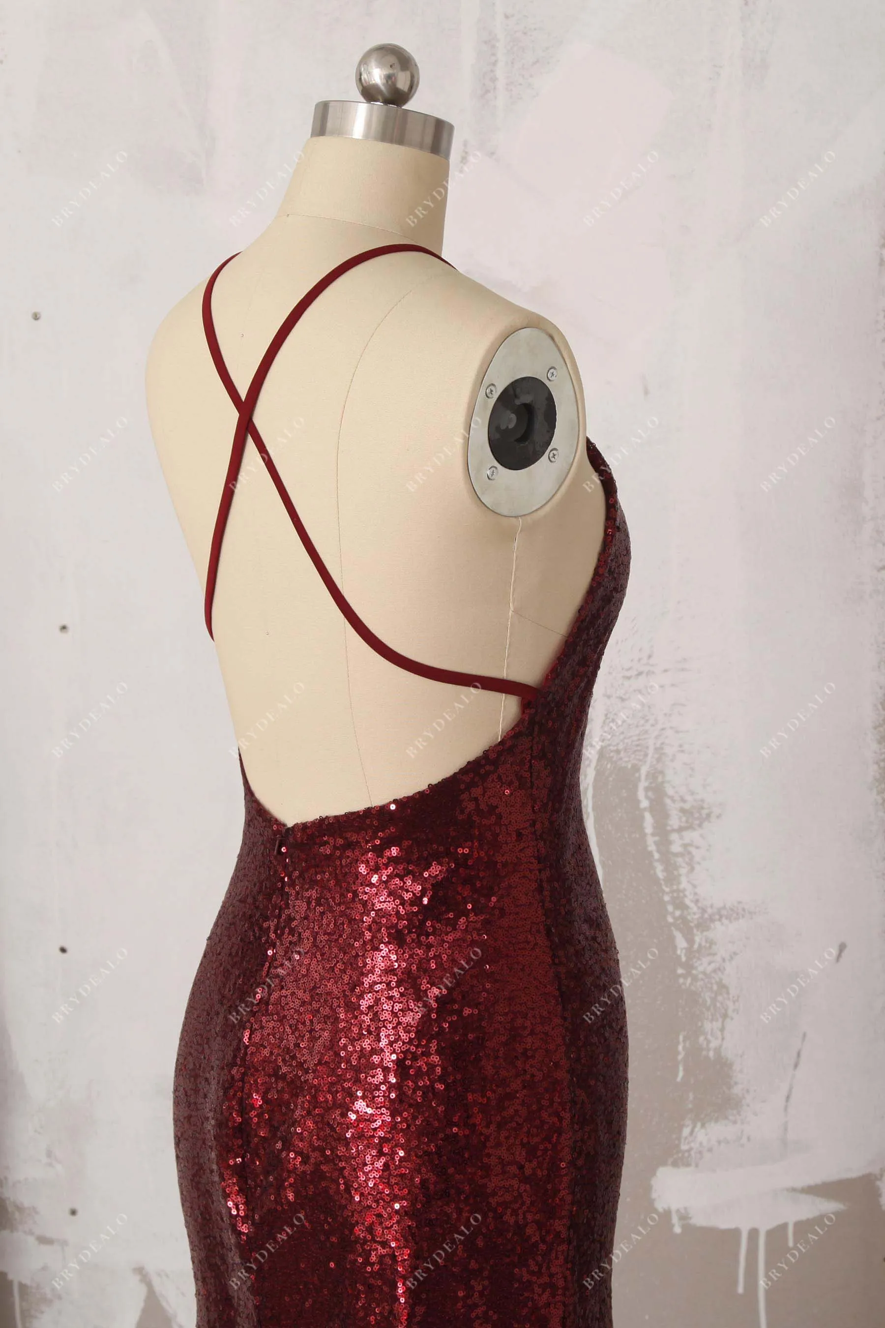 Burgundy Sequin Plunging Slit Bridesmaid Dress