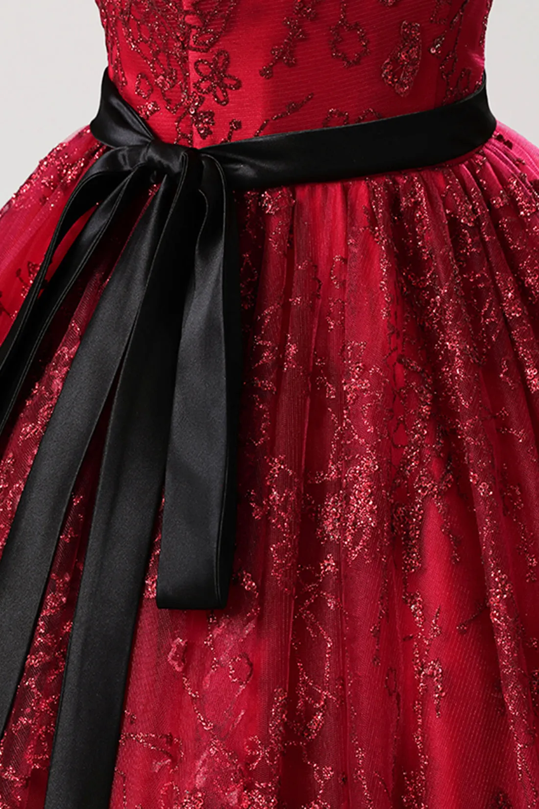 Burgundy Tulle Sequins Long Prom Dress, A-Line Off the Shoulder Party Gown