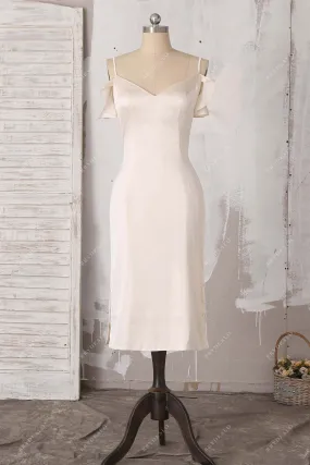 Champagne Silk Ruffled Cold Shoulder Bridal Evening Dress