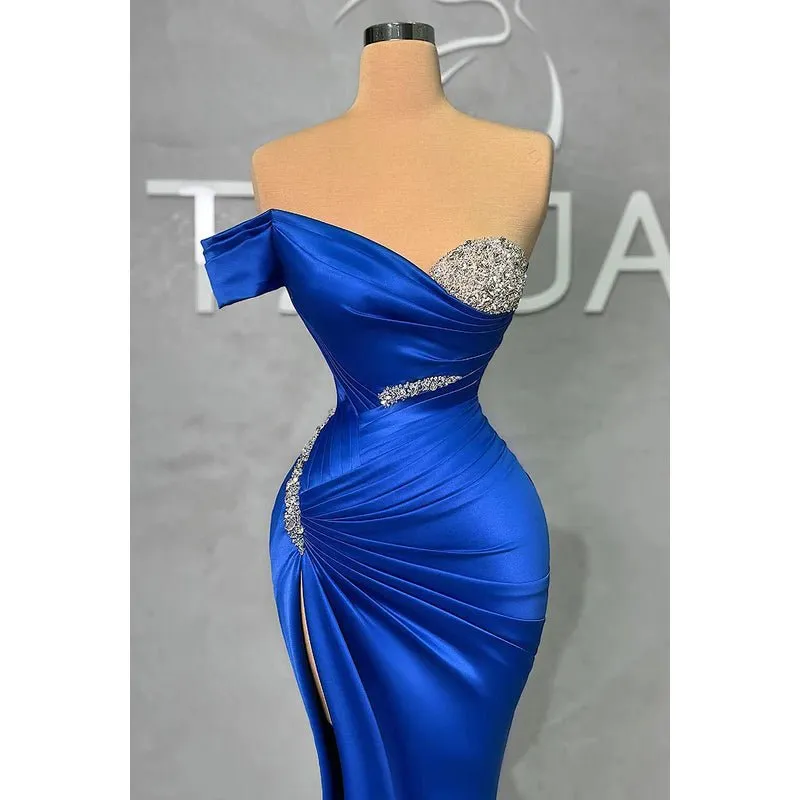 Classic & Timeless Off-Shoulder Cap Sleeves Sheath Side Slit Formal Prom Dress