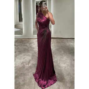 Classic Timeless One shoulder Sleeveless Ruched Formal Prom Dress