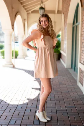 CLEARANCE - Ruffle Sleeve Twill Dress