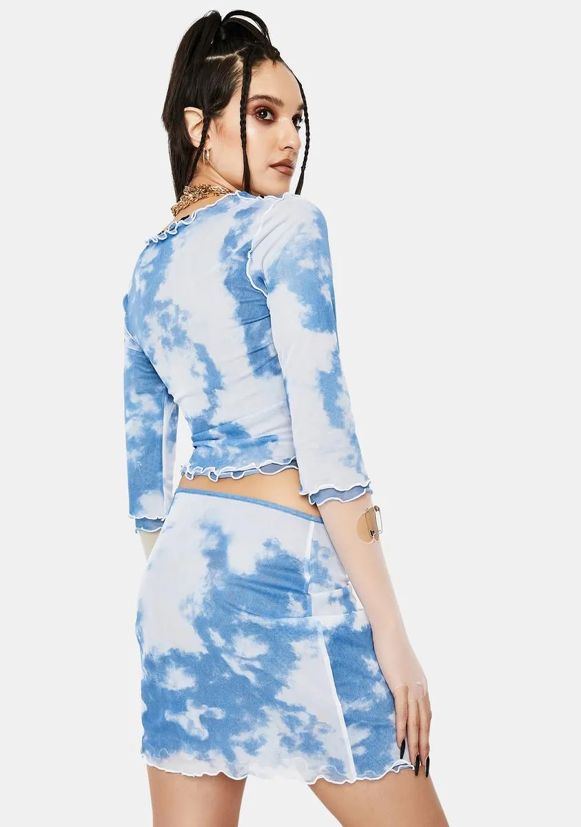 Cloud Print Layered Mesh Mini Skirt