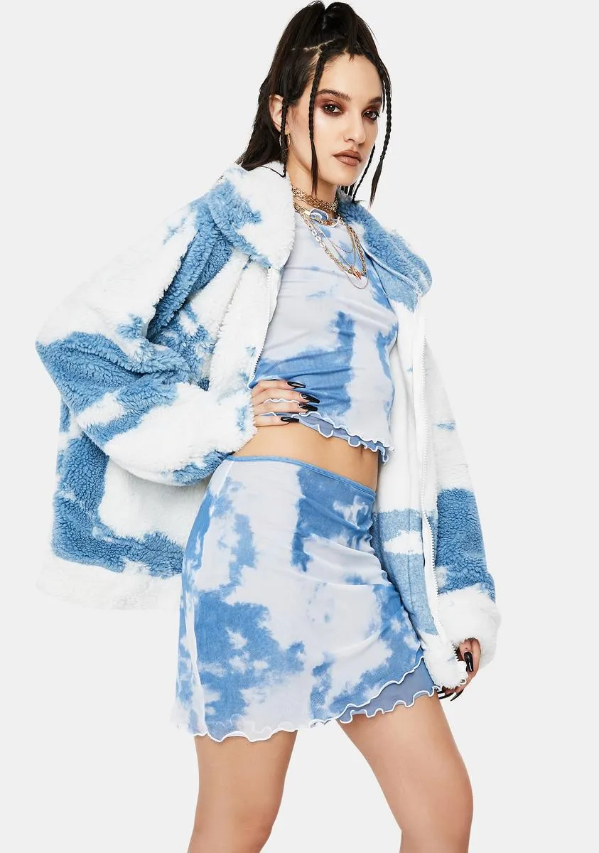 Cloud Print Layered Mesh Mini Skirt