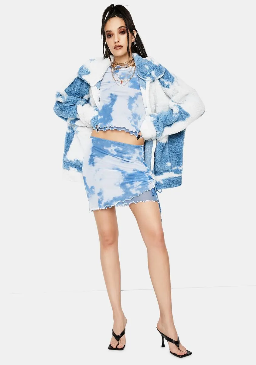 Cloud Print Layered Mesh Mini Skirt