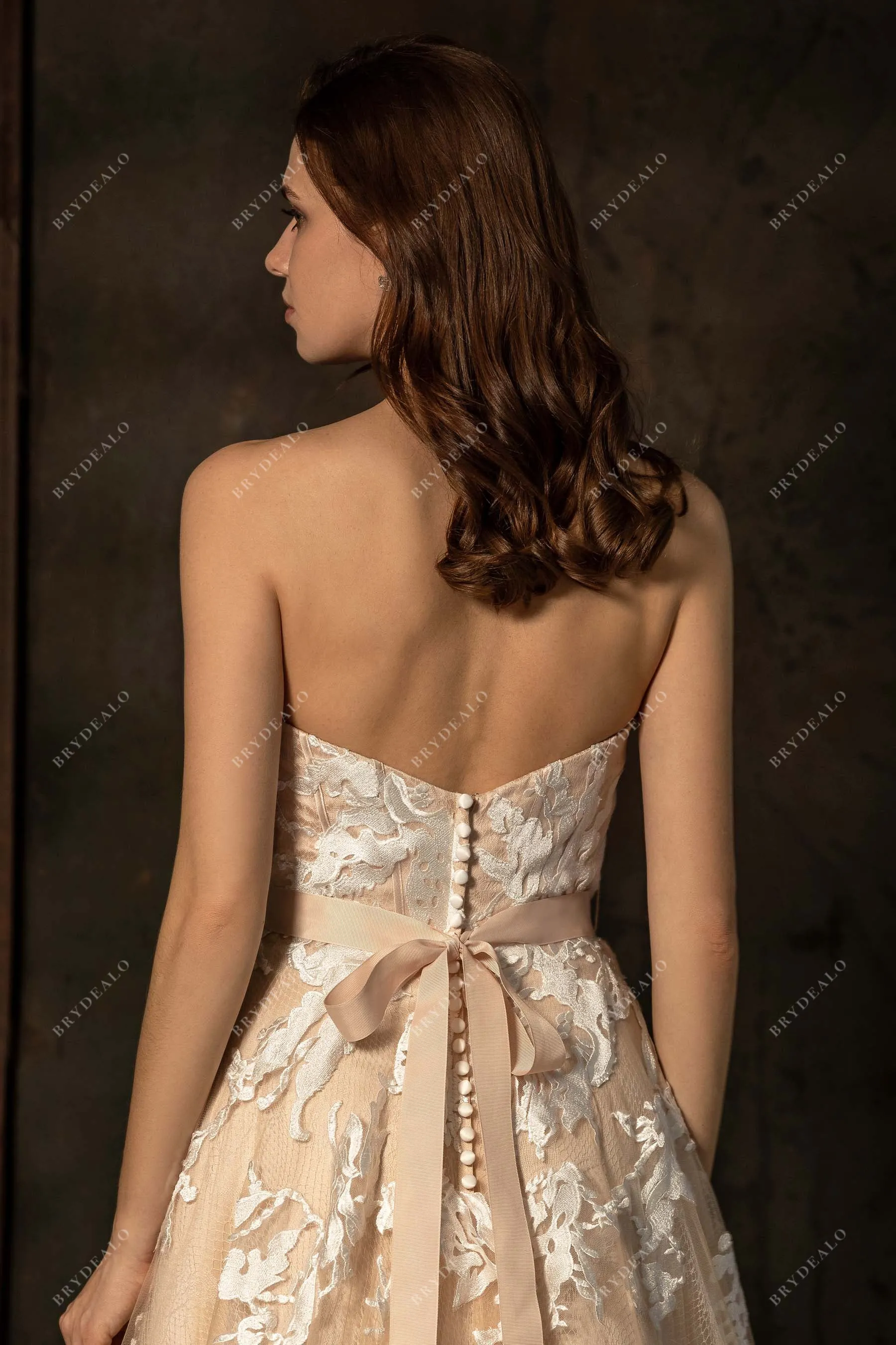 Colored Strapless Sweetheart Neck Wedding Dress