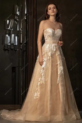 Colored Strapless Sweetheart Neck Wedding Dress