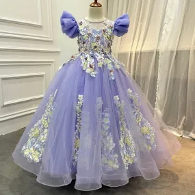 Colorful 3D flowers Ball Gown Tulle Little Girl Dress