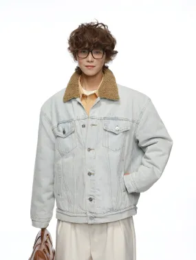 Contrast Collar Sherpa Lined Button Denim Jacket