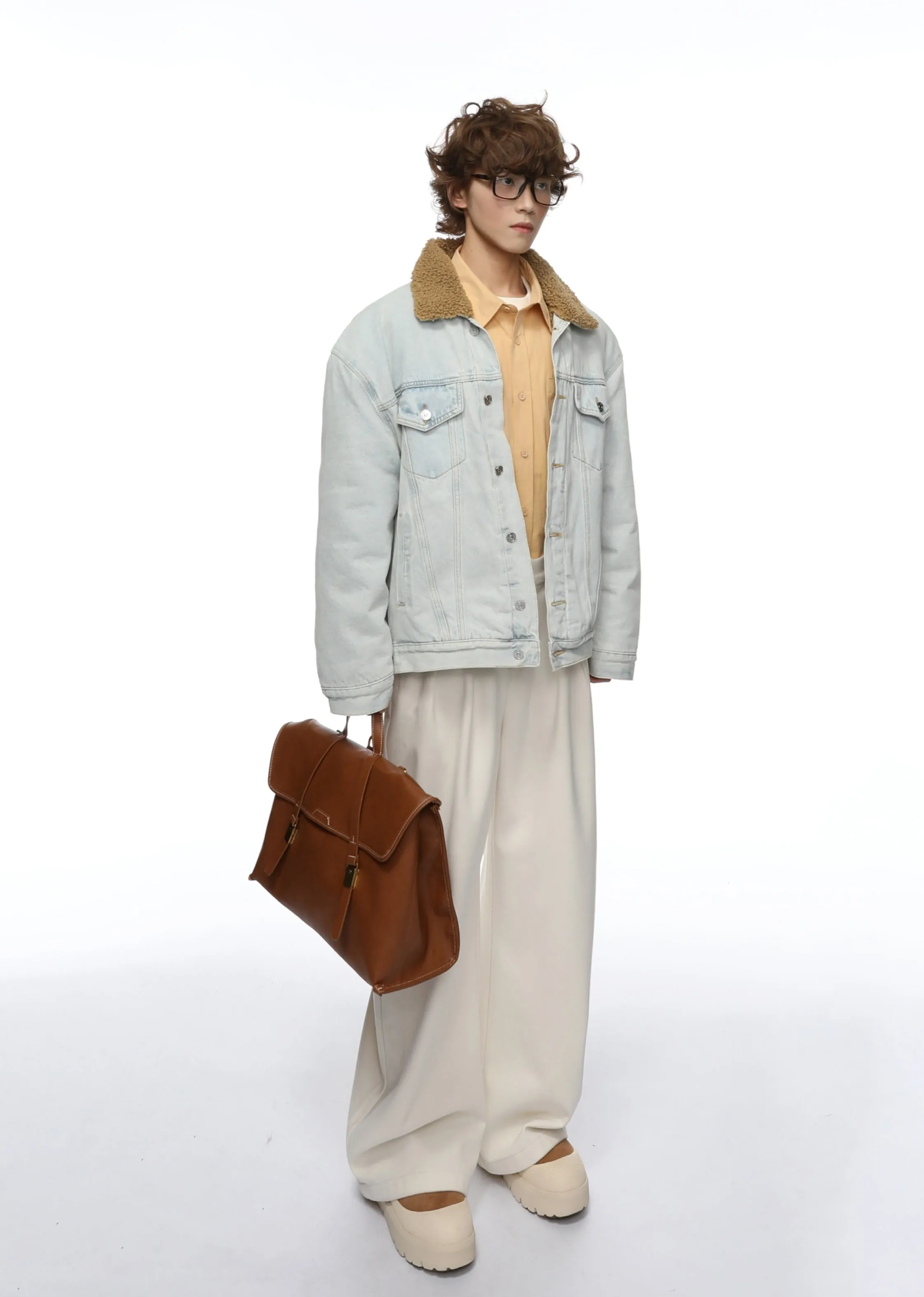 Contrast Collar Sherpa Lined Button Denim Jacket