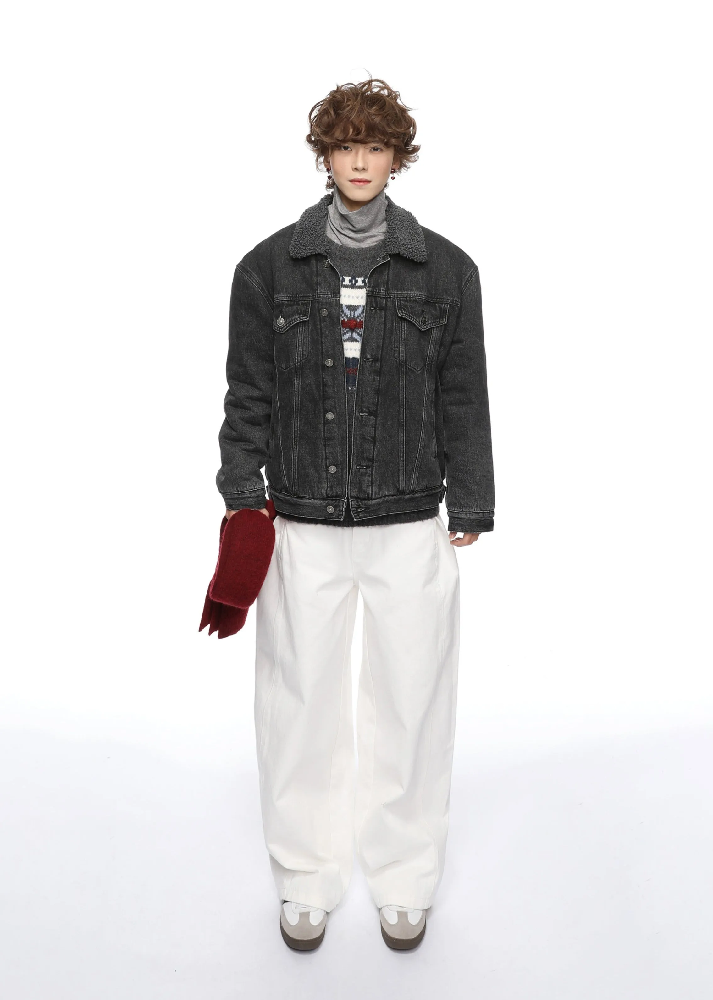 Contrast Collar Sherpa Lined Button Denim Jacket