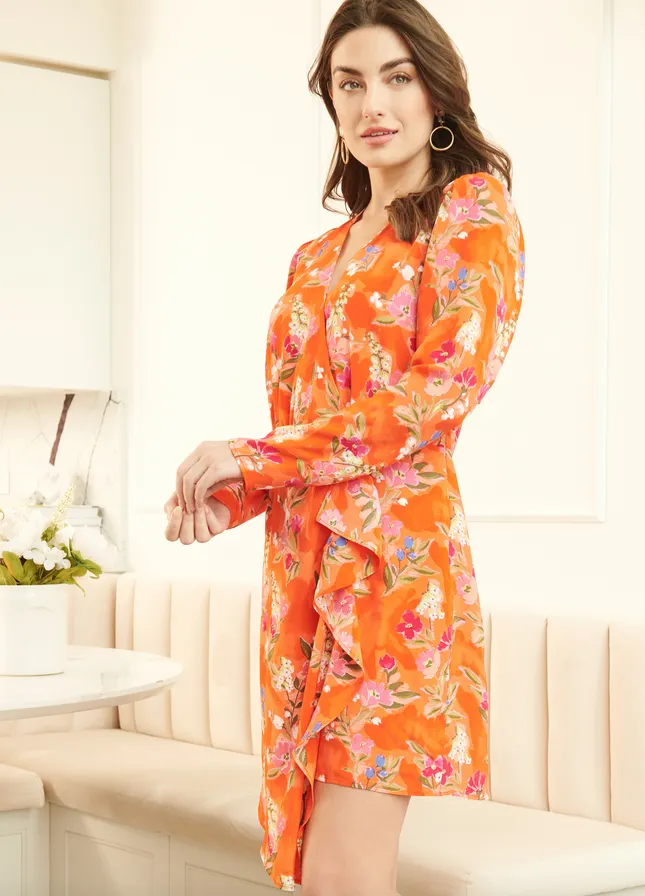 Coral Floral Wrap Dress size L & XL
