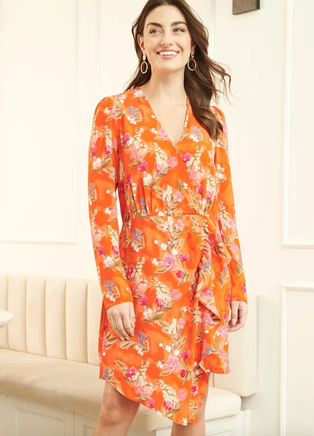 Coral Floral Wrap Dress size L & XL