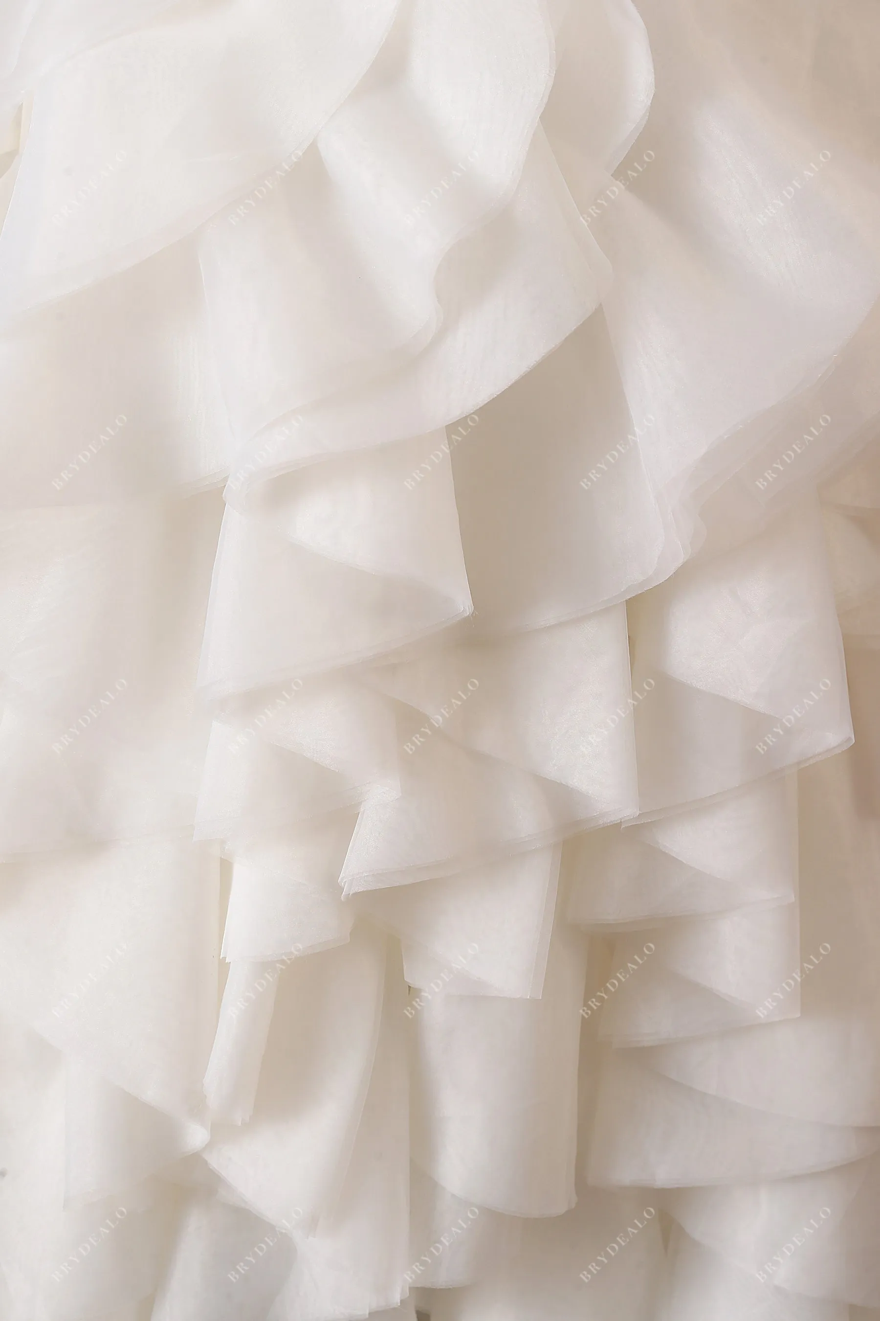 Crepe Long Sleeve Ruffled Organza Wedding Dress