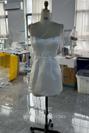 Custom Ivory Satin Spaghetti Straps Private Label Short Bridal Dress BR20231903