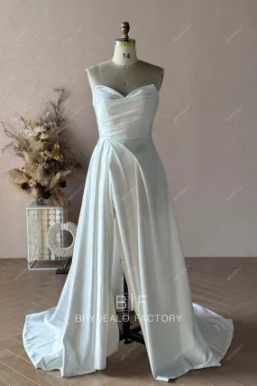 Custom Wholesale Strapless Ruched Satin Slit Bridal Dress 2112120394
