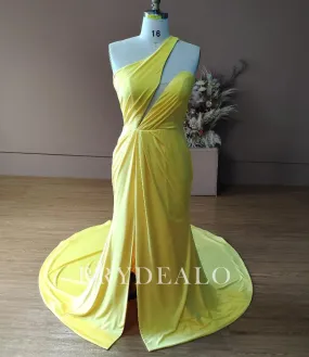 Custom Yellow Jersey Wholesale Asymmetrical Bridesmaid Dress 2106307253