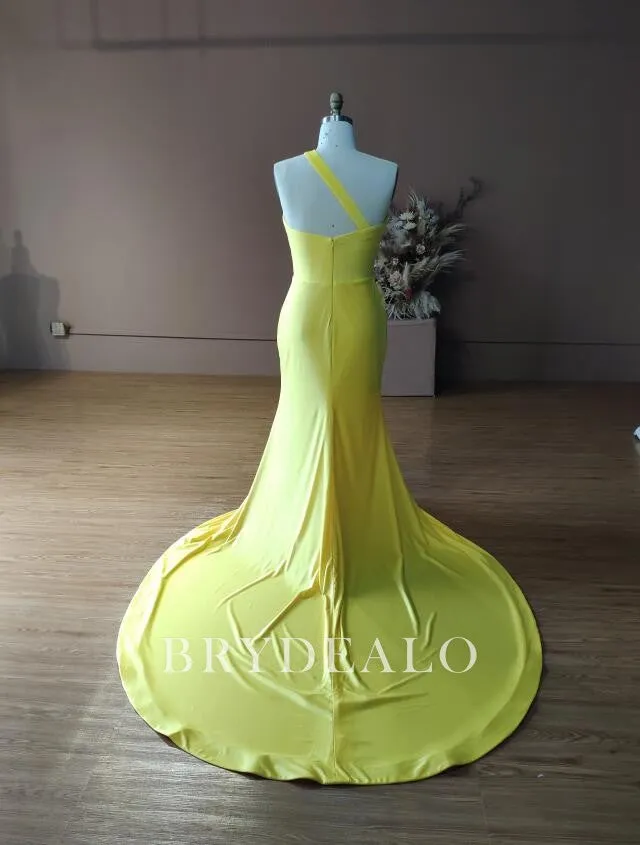 Custom Yellow Jersey Wholesale Asymmetrical Bridesmaid Dress 2106307253
