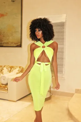 Cut Out Mid Section Dress Neon