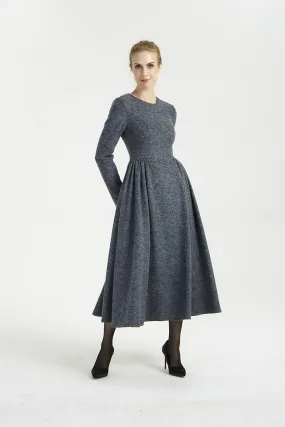 dark gray maxi fit and flare wool dress 2002