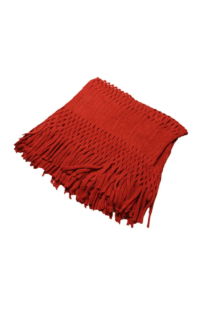 DBFL1 Women's Fringe Knitted Crochet Cutout Infinity Loop Scarf 5 Colors