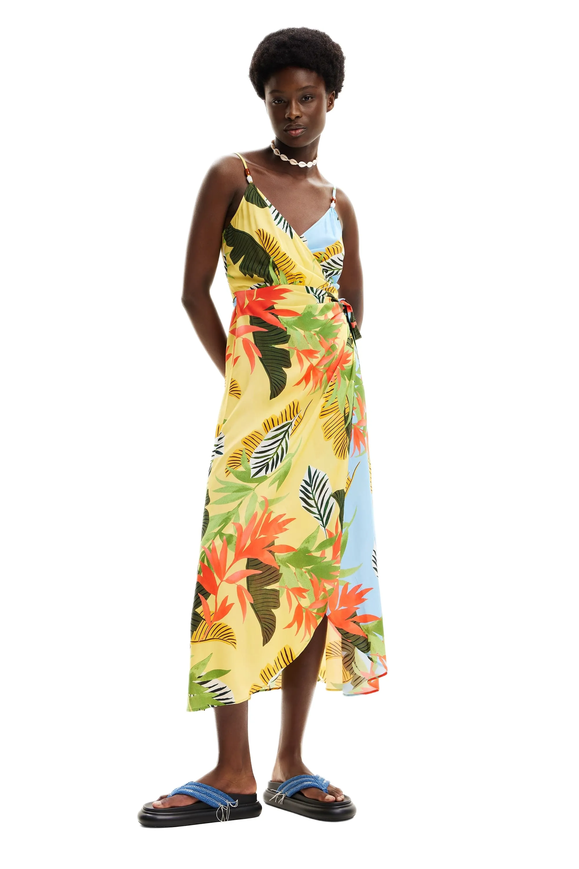 Desigual Tropical Leaves Strappy Wrap Midi Beach  24SWMW13