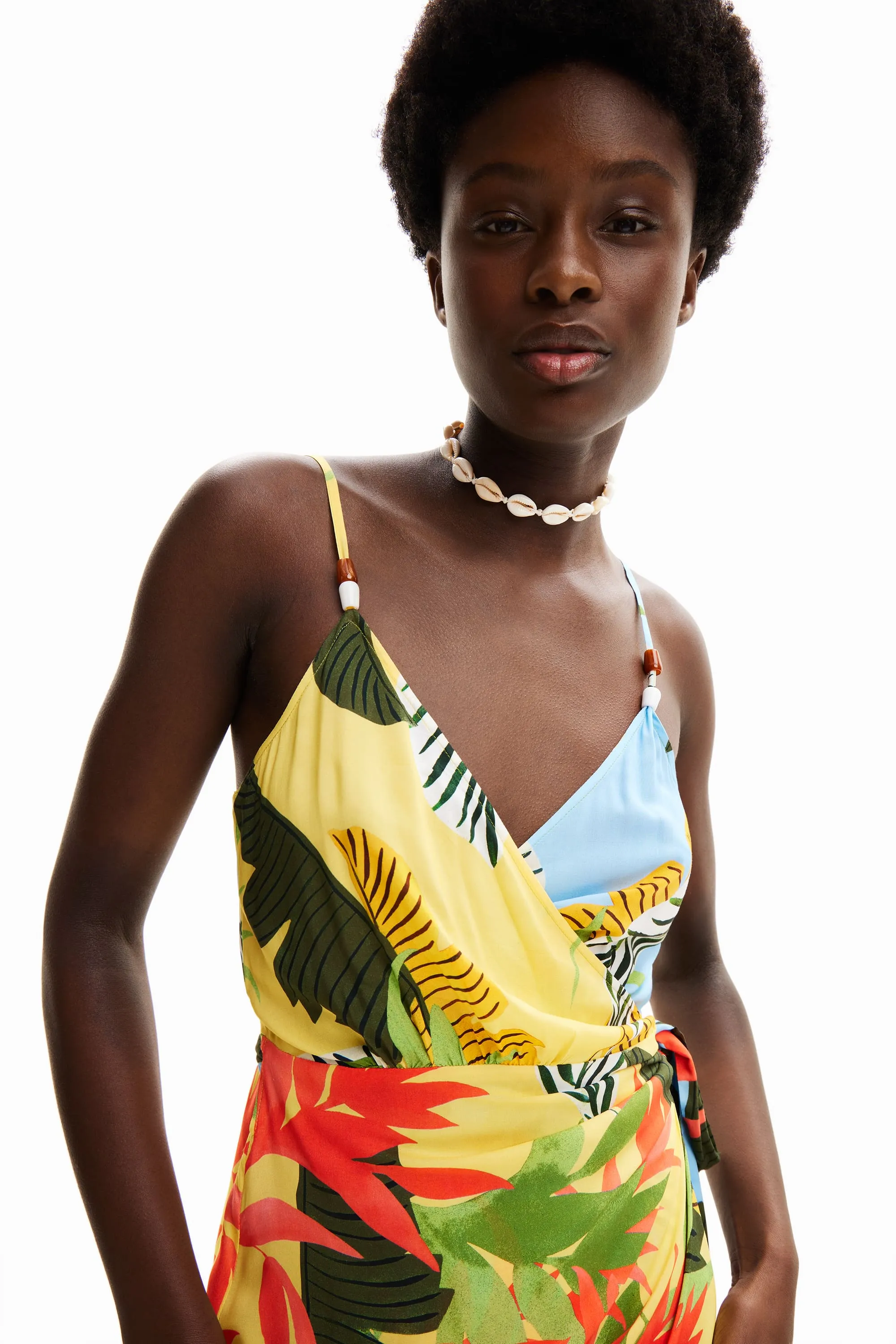 Desigual Tropical Leaves Strappy Wrap Midi Beach  24SWMW13