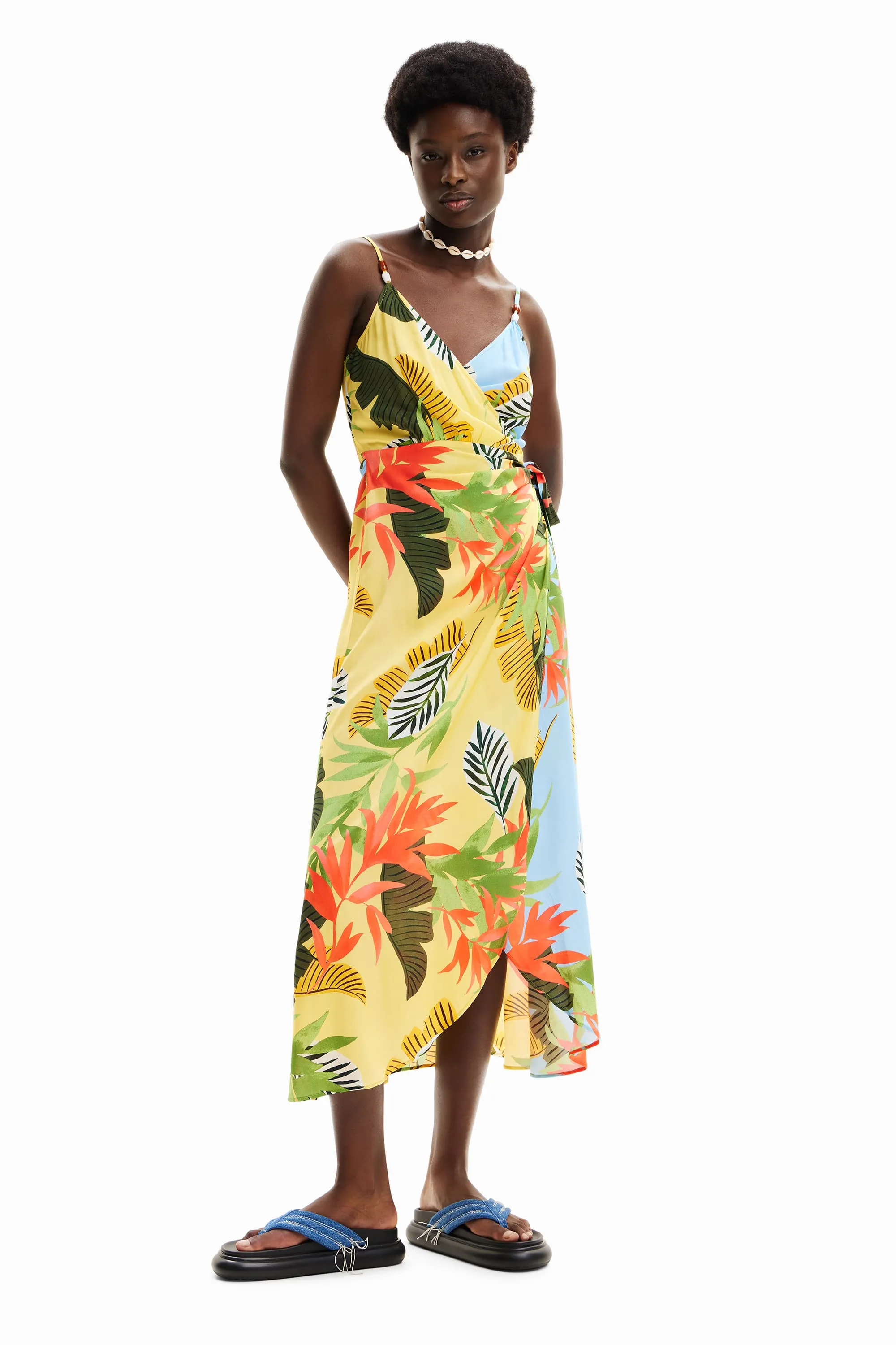 Desigual Tropical Leaves Strappy Wrap Midi Beach  24SWMW13