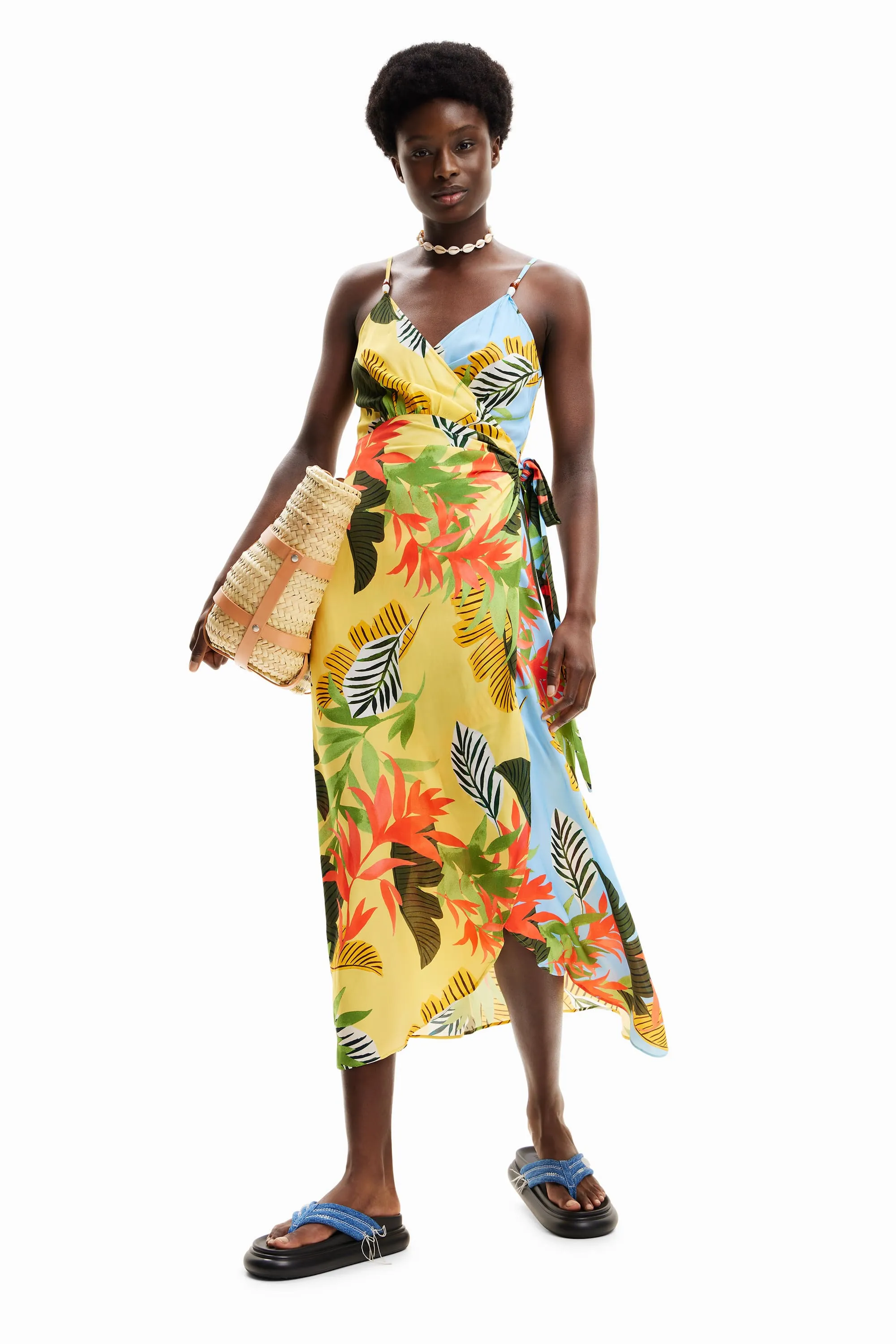 Desigual Tropical Leaves Strappy Wrap Midi Beach  24SWMW13