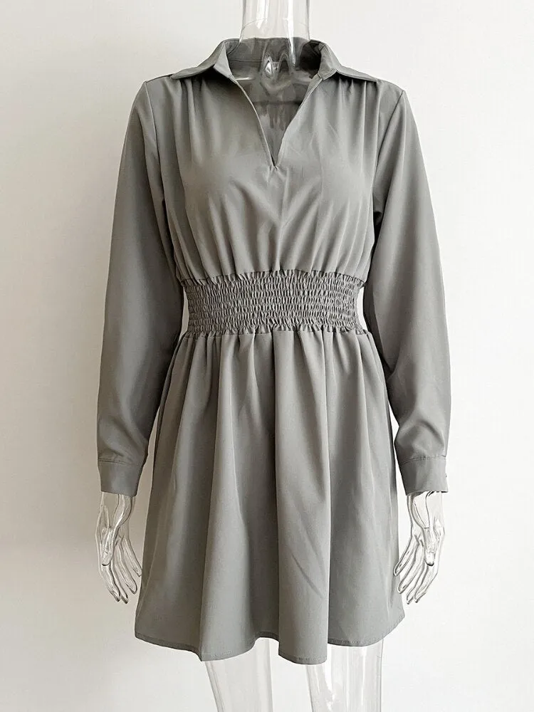 Dress for Women 2022 New Spring Autumn Shirt Collar Dress Waist Long Sleeve Skirt Streetwear Women Clothing Dresses Black Dress