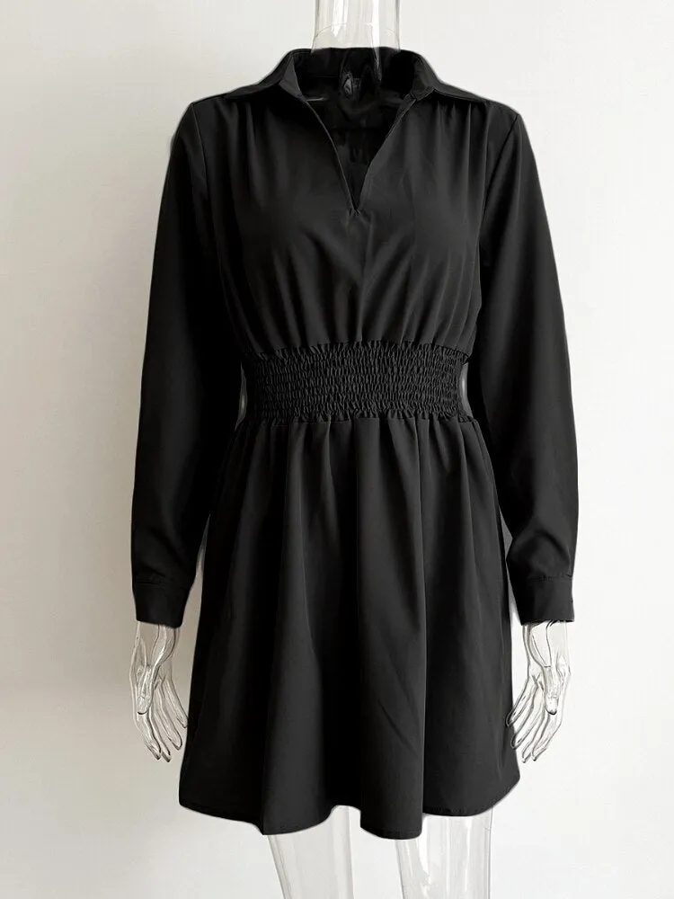 Dress for Women 2022 New Spring Autumn Shirt Collar Dress Waist Long Sleeve Skirt Streetwear Women Clothing Dresses Black Dress