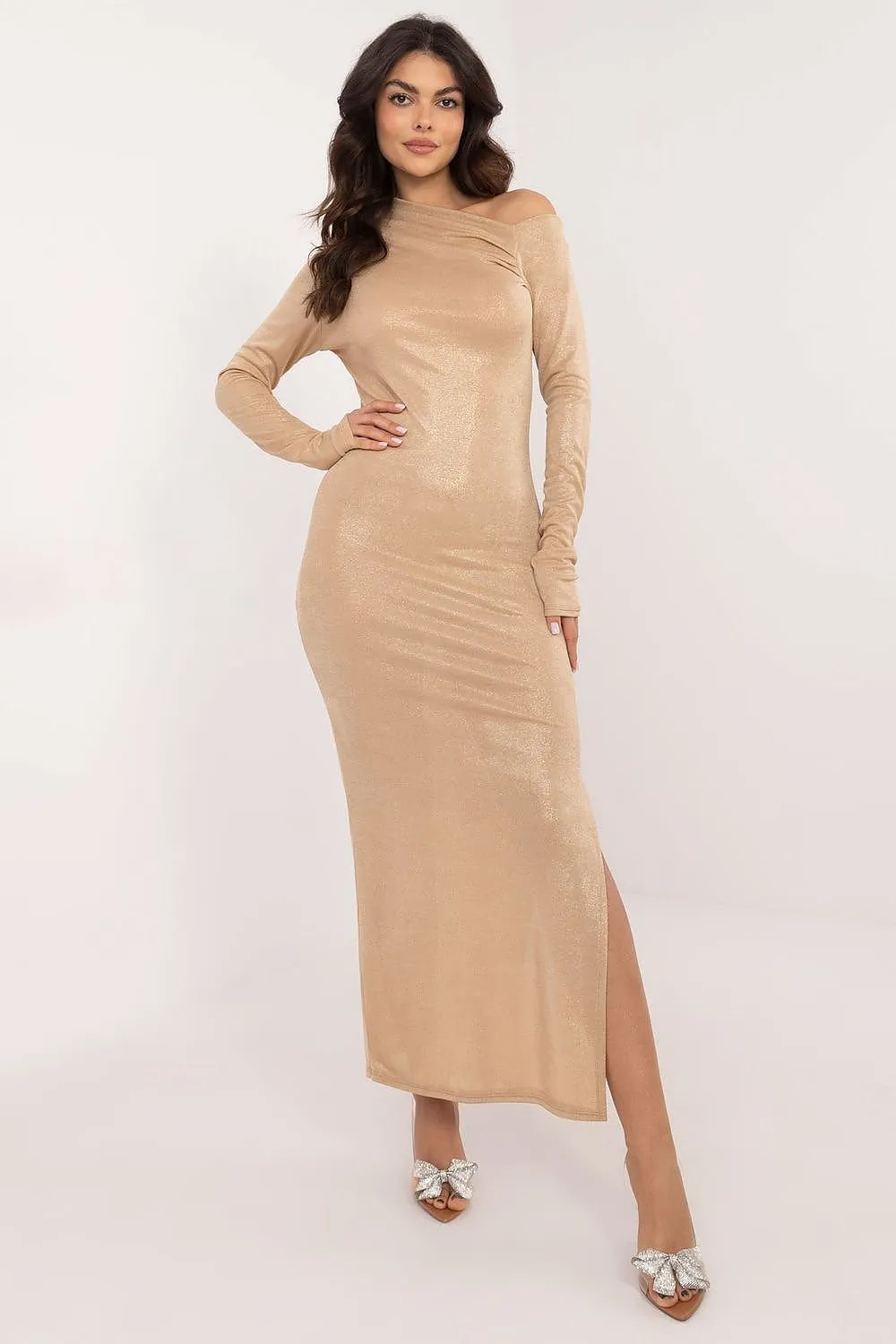 Elegant asymmetrical neck evening dress