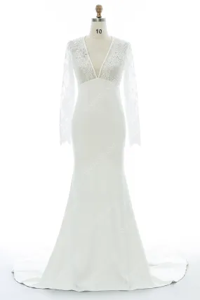 Elegant Illusion Lace Crepe Mermaid Wedding Dress