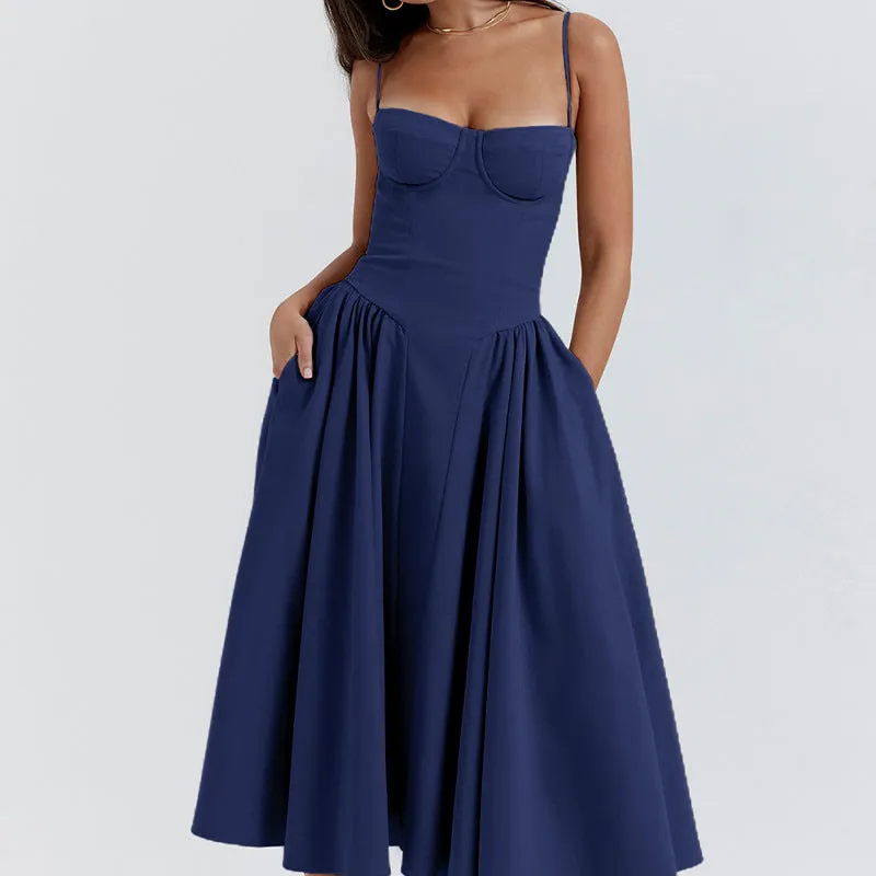 Elegant Pleated Waist Cinching Dress