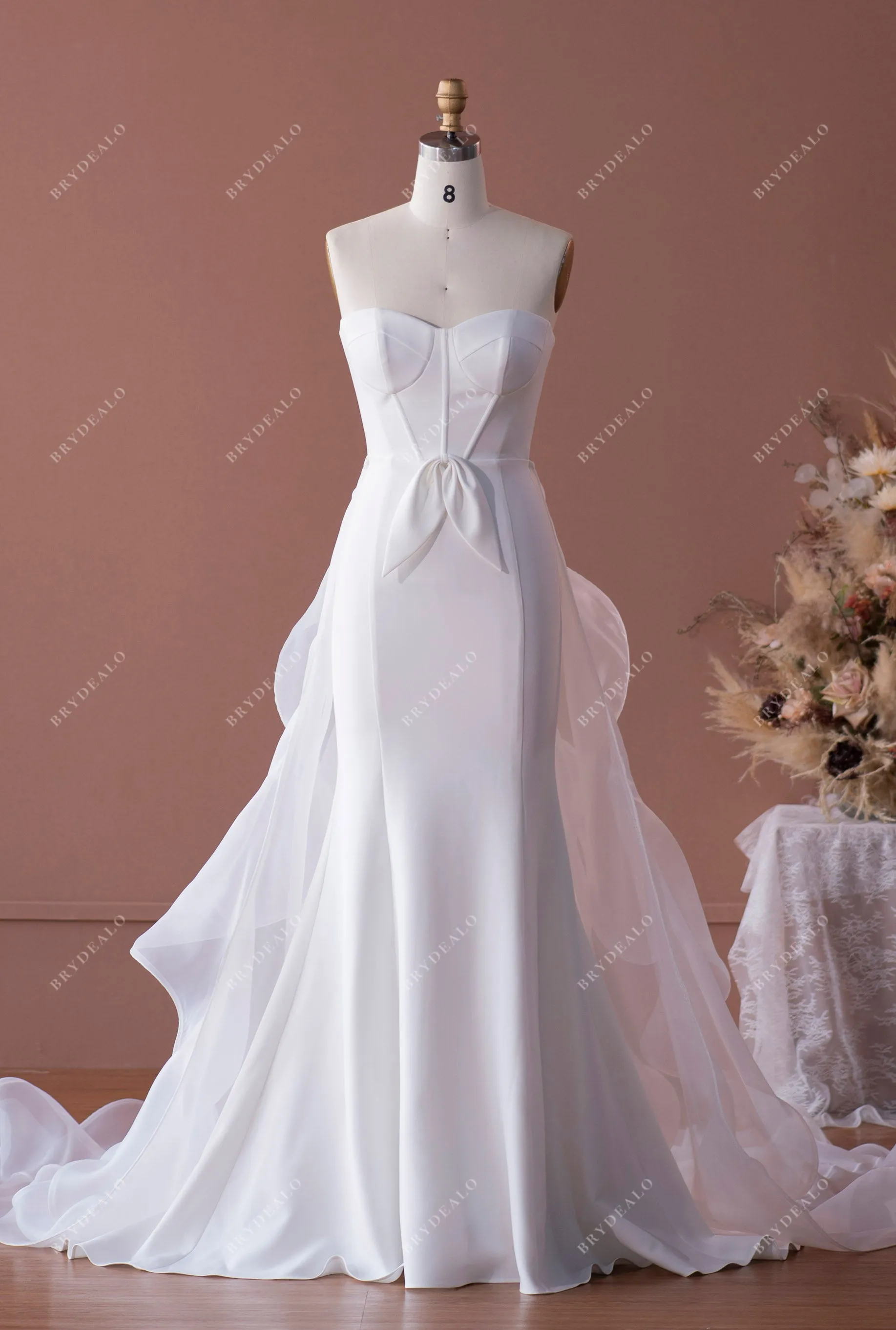 Elegant Strapless Mermaid Wedding Dress with Overskirt