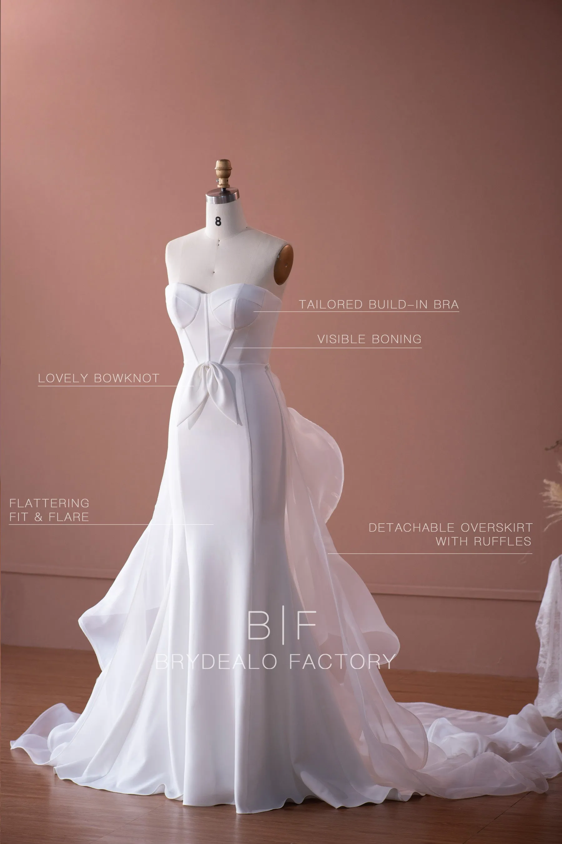 Elegant Strapless Mermaid Wedding Dress with Overskirt