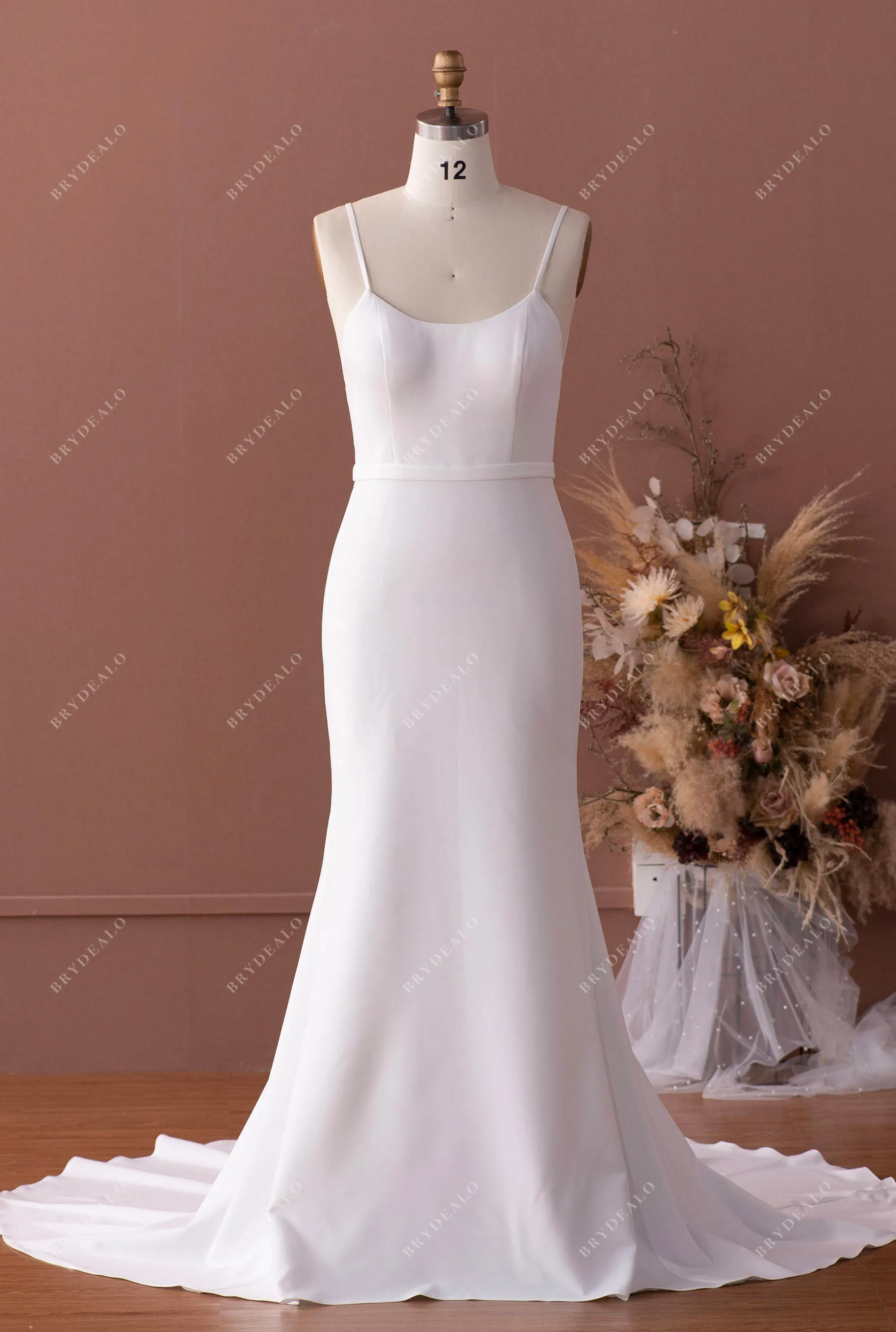 Elegant Straps Scoop Crepe Mermaid Wedding Dress
