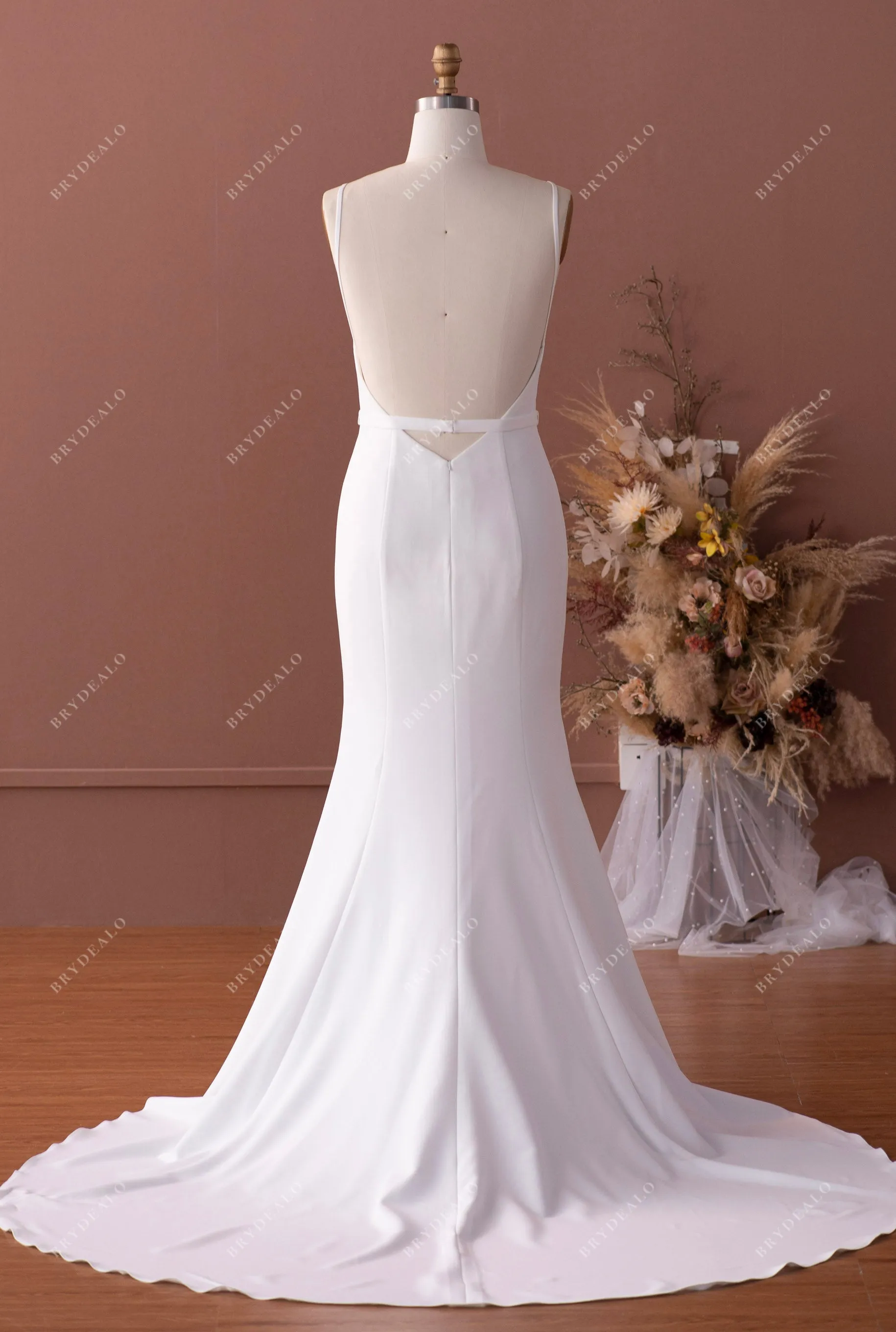 Elegant Straps Scoop Crepe Mermaid Wedding Dress